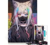 Rompecabezas de 1000 Piezas con diseño de Chica Gato Anime y Grafiti Juguete Que desafía la Mente Troquelado de Alta precisión Un Reto Divertido para Pasar el Tiempo (38x52cm)