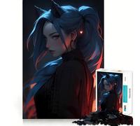 Rompecabezas de 1000 Piezas con diseño de Chica Gato Azul neón Estilo Anime,Bordes Finos,Manualidades,Desarrollo Mental,Juego Relajante, (50x75cm)