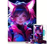 Rompecabezas de 1000 Piezas con diseño de Chica Gato Rosa neón Estilo Anime, ejercitar la Mente,Ideal para Relajarse y Disfrutar de la Navidad Arte para la Pared (38x26cm)