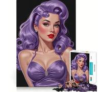 Rompecabezas de 1000 Piezas con diseño de Chica Pin-up de Pelo Morado para Adultos Mejora la Memoria y es Divertido Bordes precisos Regalo de Temporada (38x52cm)