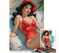 Rompecabezas de 1000 Piezas con diseño de Chica Pin-up en Traje de baño Rojo para Adolescentes Mejora la Memoria Estilo Casual y Relajado Bordes precisos Regalo Elegante (38x52cm)