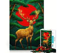 Rompecabezas de 1000 Piezas con diseño de Ciervo en vidrieras en el Bosque para Adolescentes Mejora la Memoria, relájate y Disfruta del Momento Bordes precisos ¡Un Regalo increíble! 38x26cm