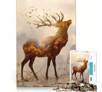 Rompecabezas de 1000 Piezas con diseño de Ciervo otoñal,Doble exposición,Ajuste Limpio,decoración,Juego de Habilidad Mental,Juego Acogedor,decoración navideña para Pared (38x26cm)