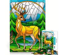 Rompecabezas de 1000 Piezas con diseño de Ciervos en vidrieras para Adultos Juego Divertido y fácil de armar Ideal para Disfrutar en Familia (50x75cm)