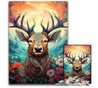 Rompecabezas de 1000 Piezas con diseño de Ciervos psicodélicos para Adultos,Ideal para Relajarse y desafiarse,decoración Colorida para el hogar,Regalo Ideal para Amigos,50x75cm/19,68x29,52 Pulgadas.
