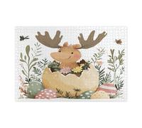 Rompecabezas de 1000 piezas con diseño de ciervos y alce de primavera, Pascua, animales salvajes, huevos de madera, decoraciones de patrón de vacaciones para fiestas de entretenimiento