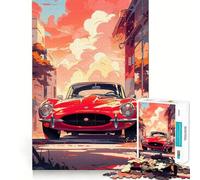 Rompecabezas de 1000 Piezas con diseño de Coche clásico Rojo al Atardecer para Adultos Refuerza la Memoria Divertido y Casual Bordes limpios Regalo clásico (38x52cm)