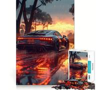 Rompecabezas de 1000 Piezas con diseño de Coche Deportivo Negro al Atardecer,Piezas de Ajuste preciso,Juguete Creativo y Divertido,Ideal para Momentos de diversión acogedores y como Regalo