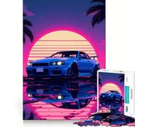 Rompecabezas de 1000 Piezas con diseño de Coche Deportivo neón Skyline GTR para Adolescentes Juguete Inteligente para Jugar en Interiores Bordes Lisos Colección de Piezas artísticas (38x52cm)