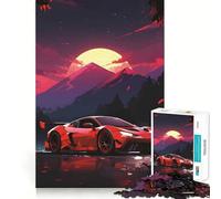 Rompecabezas de 1000 Piezas con diseño de Coche Deportivo Rojo al Atardecer para Adolescentes Juguete de lógica para divertirse en Interiores Regalo Memorable (38x52cm)