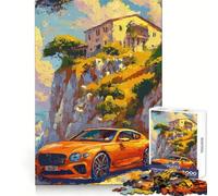 Rompecabezas de 1000 Piezas con diseño de Coche Naranja Junto a una Villa en el acantilado, Ideal para Adolescentes Diseño Elegante y fácil de Usar (38x26cm)
