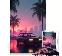 Rompecabezas de 1000 Piezas con diseño de Coche Retro en una Calle iluminada con Luces de neón Ideal para Adolescentes Juego Inteligente para Jugar en Grupo Imagen para armar y Decorar la Pared