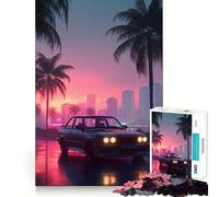 Rompecabezas de 1000 Piezas con diseño de Coche Retro en una Calle iluminada con Luces de neón Ideal para Adolescentes Juego Inteligente para Jugar en Grupo Imagen para armar y Decorar la Pared