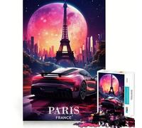 Rompecabezas de 1000 Piezas con diseño de Coche Retro neón en París para Adolescentes Mejora la Memoria, es Informal, Relajante y Tiene Bordes precisos Un Regalo Elegante (38x26cm)