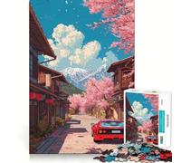 Rompecabezas de 1000 Piezas con diseño de Coche Rojo en Flor de Cerezo japonés para Adolescentes Juguete para ejercitar la Mente, diseño Relajante, Regalo Ideal para armar (38x52cm)