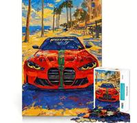 Rompecabezas de 1000 Piezas con diseño de Coche Rojo en la Playa para Adultos Juego Mental Pasatiempo en casa Bordes limpios Un Regalo Encantador (38x26cm)