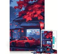 Rompecabezas de 1000 Piezas con diseño de Coche Rojo en una Calle Japonesa para Adolescentes Mejora la Memoria Suave y Relajante Corte Premium Regalo Sorpresa de cumpleaños (50x75cm)