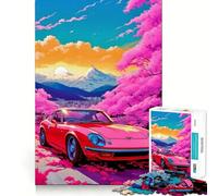 Rompecabezas de 1000 Piezas con diseño de Coches Rojos y Flores de Cerezo Rosas para Adolescentes Juguete de lógica Fina, fácil de Usar, con Bordes limpios, Ideal para Festivales (38x26cm)