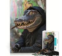 Rompecabezas de 1000 Piezas con diseño de cocodrilo en Sudadera con Capucha para Adultos Piensa,Entrena y Juega Cierre Seguro,sin Piezas Sueltas aliviar el estrés (50x75cm)