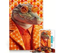 Rompecabezas de 1000 Piezas con diseño de cocodrilo en Traje Naranja para Adultos Diversión,Corte de precisión,Bordes Suaves,Actividad Absorbente para Noches tranquilas (38x52cm)