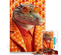 Rompecabezas de 1000 Piezas con diseño de cocodrilo en Traje Naranja para Adultos,Juego de Memoria y concentración,Ajuste, Compacto y Divertido para Jugar en Familia (50x75cm)