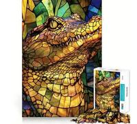 Rompecabezas de 1000 Piezas con diseño de cocodrilo en vidrieras para Adultos Juguete de lógica Resistente para Jugar en Grupo Bordes Transparentes 50x75cm