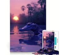 Rompecabezas de 1000 Piezas con diseño de cocodrilo y Puesta de Sol para Adultos Juego de Ejercicios y Pensamiento Ajuste Espacios Actividad para Fortalecer los Lazos Familiares (50x75cm)