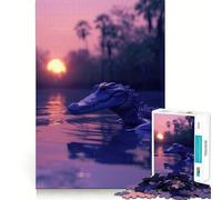 Rompecabezas de 1000 Piezas con diseño de cocodrilo y Puesta de Sol para Adultos,Juego de Memoria y concentración,Ajuste, Compacto y Divertido para Jugar en Familia (38x52cm)