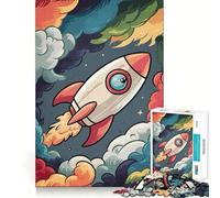 Rompecabezas de 1000 Piezas con diseño de Cohete de Dibujos Animados y Nubes Encaja a la perfección Arte para estimular el Cerebro Juego para la Hora de Descansar Decoración navideña para la Pared