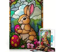Rompecabezas de 1000 Piezas con diseño de Conejito de Pascua en vidrieras para Adolescentes Juguete Que desafía la Mente Pasatiempo Relajante Corte preciso Un Regalo Encantador 38x52cm