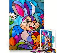 Rompecabezas de 1000 Piezas con diseño de Conejito de Pascua en vidrieras para Adolescentes Juguete Divertido y Sencillo con Corte preciso Papá Noel Desea 50x75cm