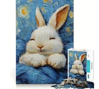 Rompecabezas de 1000 Piezas con diseño de Conejito durmiendo al Estilo Van Gogh Regalos para Adultos Juguete de lógica Fina Recreación Suave Bordes limpios Un Regalo Encantador 38x26cm