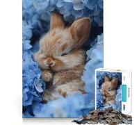 Rompecabezas de 1000 Piezas con diseño de Conejito durmiendo Entre Flores Azules para Adultos Juguete Inteligente, Divertido y silencioso Corte preciso 50x75cm