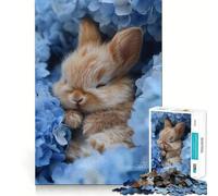 Rompecabezas de 1000 Piezas con diseño de Conejito durmiendo Entre Flores Azules para Adultos Juguete de lógica Pura, Relajante y Divertido Corte preciso Regalo increíble 38x52cm