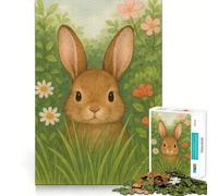 Rompecabezas de 1000 Piezas con diseño de Conejito en Acuarela en un jardín de Flores para Adolescentes Actividad Divertida para estimular la Mente de Alta precisión y Que Proporciona un Descanso