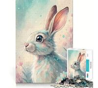 Rompecabezas de 1000 Piezas con diseño de Conejito y Flores en Acuarela Pastel para Adolescentes Juguete de Habilidad para un Momento de Tranquilidad Corte preciso Regalo increíble (50x75cm)