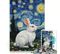Rompecabezas de 1000 Piezas con diseño de Conejo Blanco en la Noche Estrellada Juguete de construcción Focus Building Ensamblaje Firme y Seguro Juguete de Entretenimiento para Interiores (50x75cm)