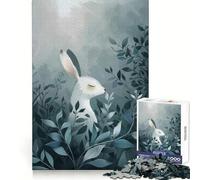Rompecabezas de 1000 Piezas con diseño de Conejo Blanco Entre follaje Azul, Ideal para Adolescentes Ejercicio Inteligente, Actividad de Ocio, Cierre sin Costuras, Regalo de cumpleaños (38x26cm)
