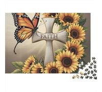 Rompecabezas de 1000 Piezas con diseño de Cruz, Girasol y Mariposa. Juegos educativos para Adultos. Hermosa decoración. Difícil. Regalos de cumpleaños. 70x50cm.