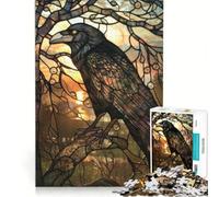 Rompecabezas de 1000 Piezas con diseño de Cuervo en vidriera artística Juego para ejercitar la Mente Ideal para Relajarse intelectualmente Regalo de cumpleaños o Cualquier Otro Regalo 38x26cm