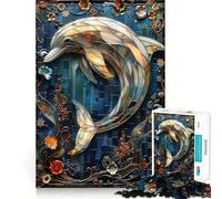 Rompecabezas de 1000 Piezas con diseño de Delfines Adolescentes en vidrieras, Ideal para desarrollar la Memoria, Relajarse y armar Decoración de Pared 50x75cm