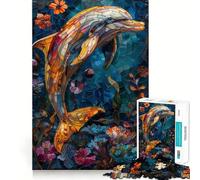 Rompecabezas de 1000 Piezas con diseño de Delfines en vidrieras para Adolescentes Juguete para ejercitar la Mente, Juego en Grupo, Corte de precisión, Regalo para Festivales 50x75cm