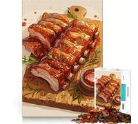 Rompecabezas de 1000 Piezas con diseño de deliciosas Costillas a la Barbacoa sobre Tabla de Madera Ideal para Cortar,Decorar,Jugar y divertirse cumpleaños (50x75cm)