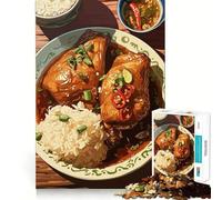 Rompecabezas de 1000 Piezas con diseño de Delicioso Plato de Pollo y arroz Ajuste Juguete artístico para desarrollar la Creatividad y la Capacidad de relajación Ideal para la decoración