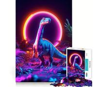 Rompecabezas de 1000 Piezas con diseño de Dinosaurio neón en la Jungla para Adolescentes Juguete para ejercitar la Mente, Relajante, artístico y de Montaje Regalo Festivo (38x52cm)