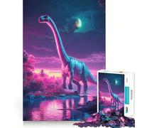 Rompecabezas de 1000 Piezas con diseño de Dinosaurio neón en un Paisaje fantástico para Adultos Diseño de Rompecabezas Tranquilo, Sereno y con un Corte nítido Regalo Premium (50x75cm)