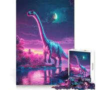 Rompecabezas de 1000 Piezas con diseño de Dinosaurio neón en un Paisaje fantástico para Adultos Diseño de Rompecabezas Tranquilo, Sereno y con un Corte nítido Regalo Premium (50x75cm)
