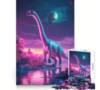 Rompecabezas de 1000 Piezas con diseño de Dinosaurio neón en un Paisaje fantástico para Adultos Ideal para ejercitar la Memoria y divertirse en casa (38x26cm)
