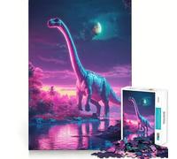 Rompecabezas de 1000 Piezas con diseño de Dinosaurio neón en un Paisaje fantástico para Adultos Ideal para ejercitar la Memoria y divertirse en casa (38x26cm)