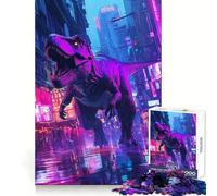 Rompecabezas de 1000 Piezas con diseño de Dinosaurio T-Rex en Neon City para Adultos Ideal para Entrenar la Mente, como un pasatiempo Tranquilo y Divertido Corte láser Regalo significativo (38x52cm)